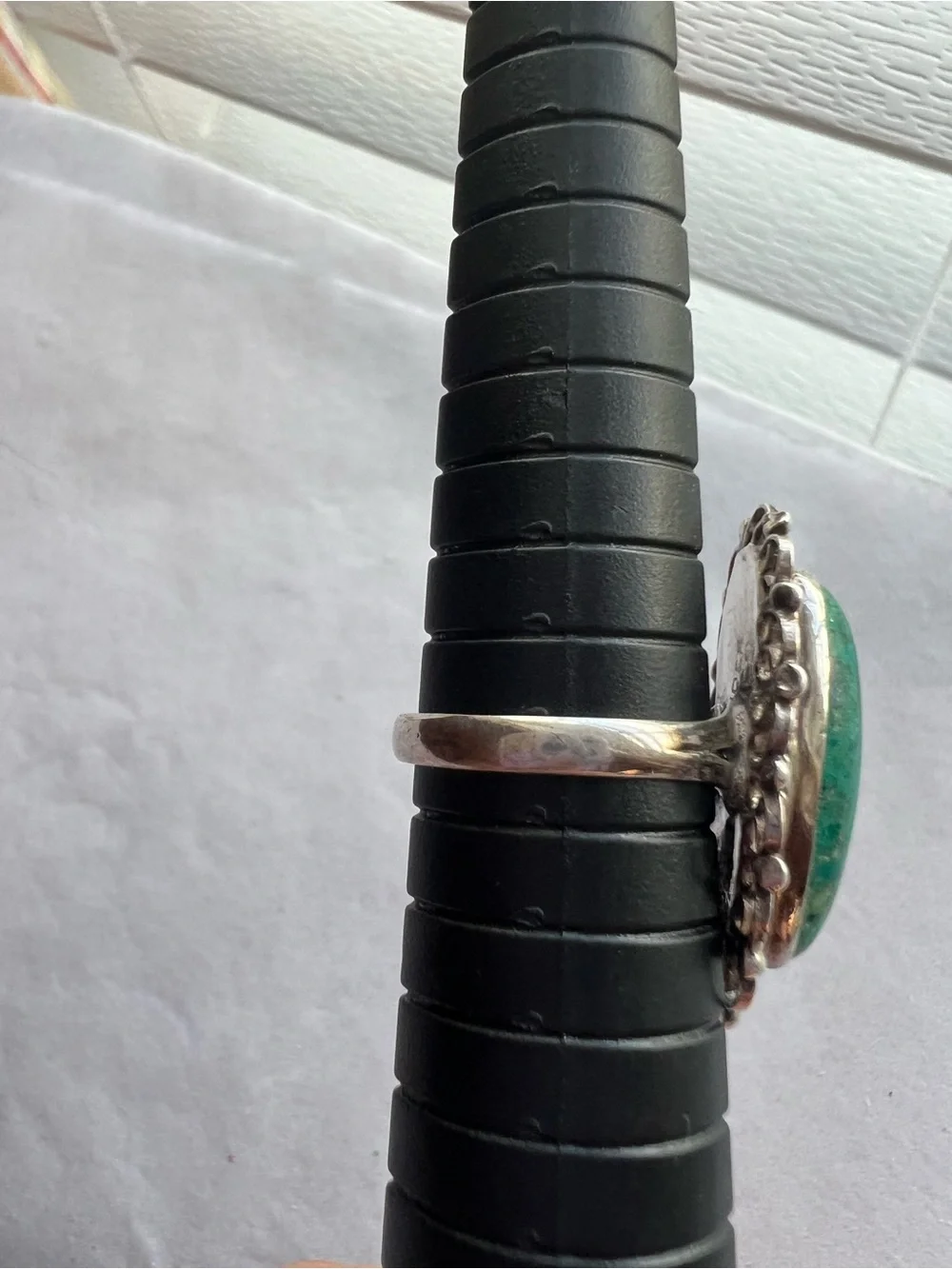 Artisan Signed Silver Ring with Teal-Green Oval Stone